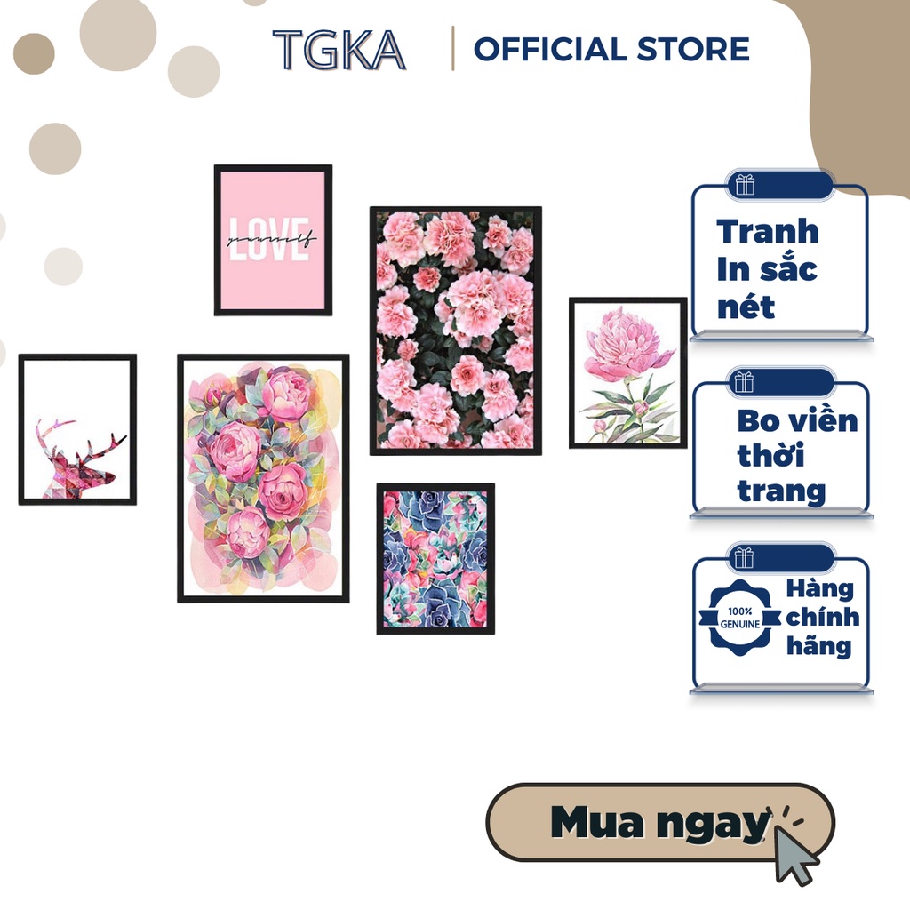 Bộ 6 tranh treo tường hiện đại TGKA có sẵn keo 2 mặt, tranh decor dán tường