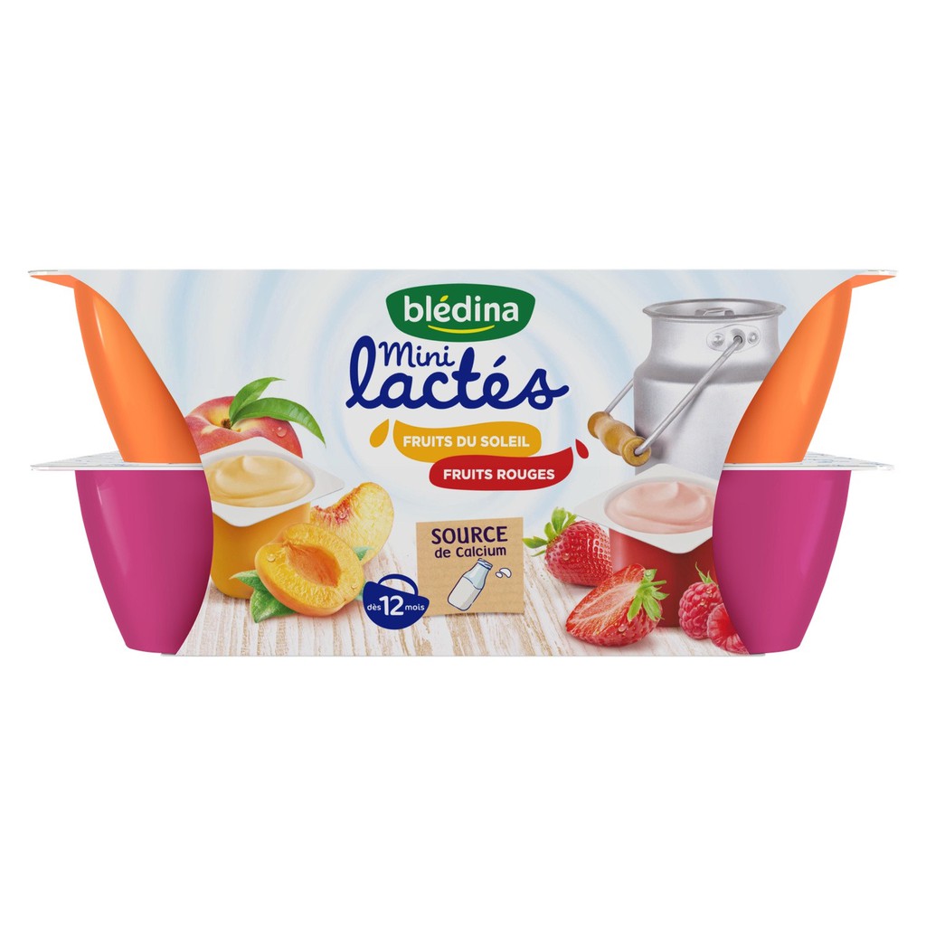 Sữa Chua Nguội Blédina Mini Lactés 6M+ Hương Đào Dâu - Vỉ 12 Hộp x 55g