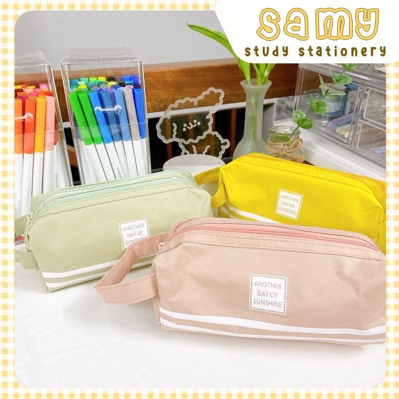 Hộp bút Túi đựng bút vải canvas 2 ngăn chứa siêu rộng màu pastel cute dễ thương
