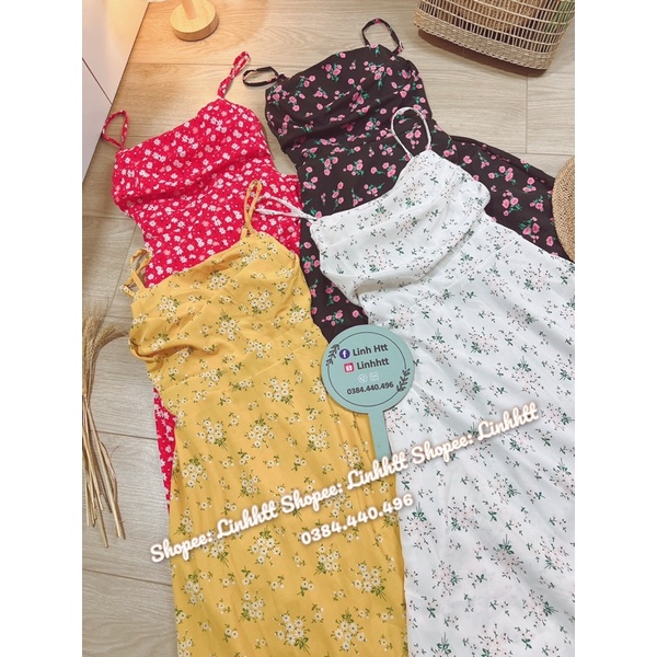 MAXI 2 DÂY CỔ ĐỔ VÁY HOA (SẴN MÚT NGỰC )FREESIZE