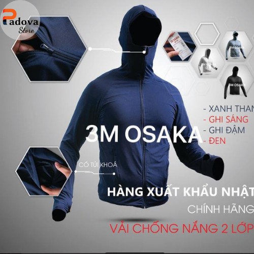 Áo khoác chống nắng nam 2 lớp 3M 0saka,chống nắng vải kim cương dày dặn chống tia UV, thấm hút mồ hôi PADOVA - PV04