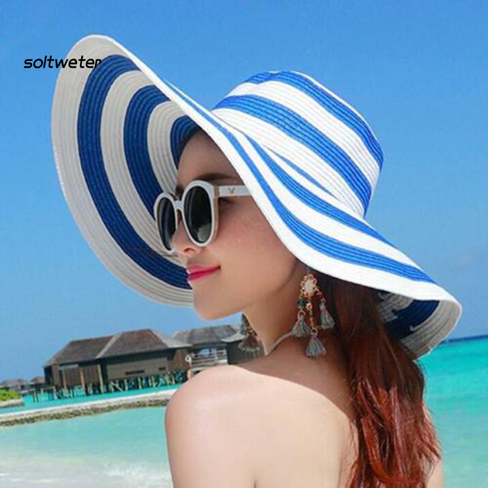 Nón Cói Rộng Vành Họa Tiết Sọc Thời Trang Cho Nữ