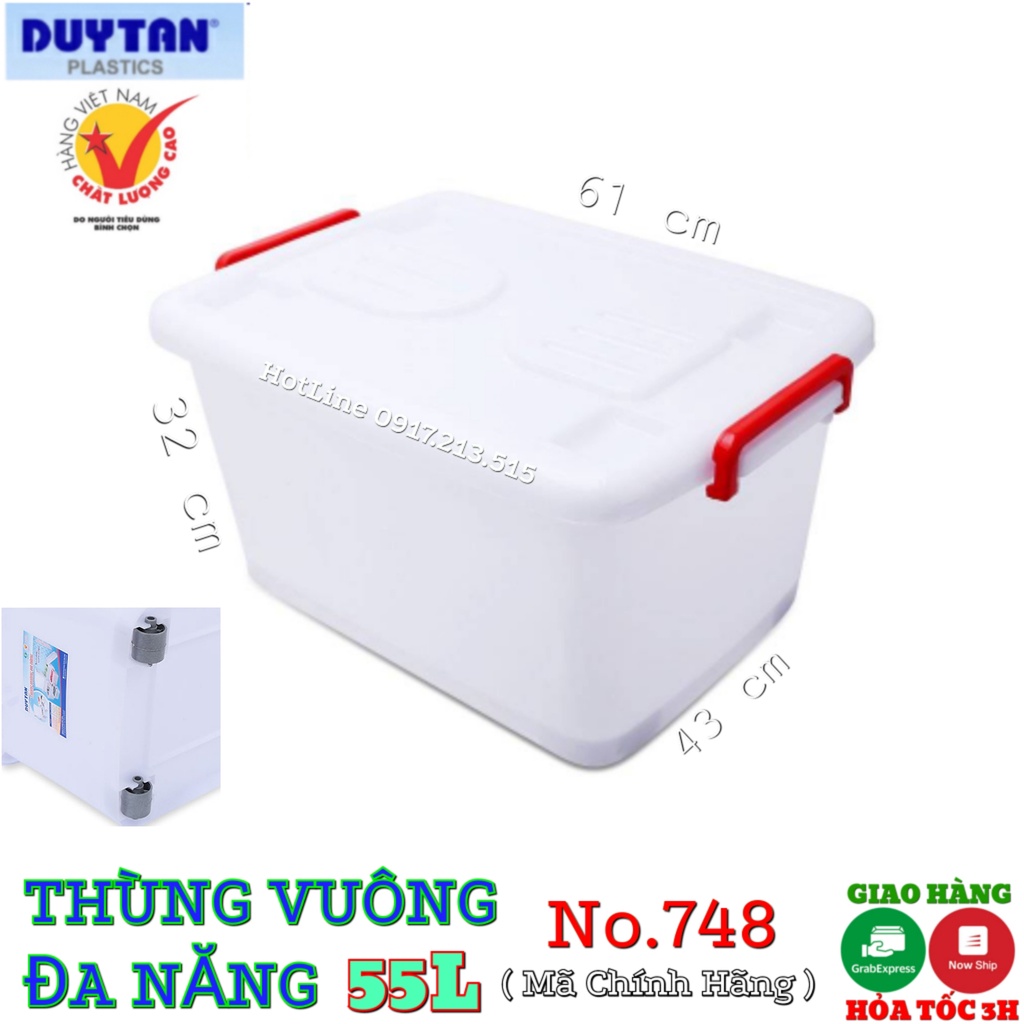🚀HOẢ TỐC Tp.HCM🚀 Thùng Nhựa Vuông Đựng Đồ Đa Năng Có Bánh Xe Duy Tân 15L/30L/55L/90L/120L/140L