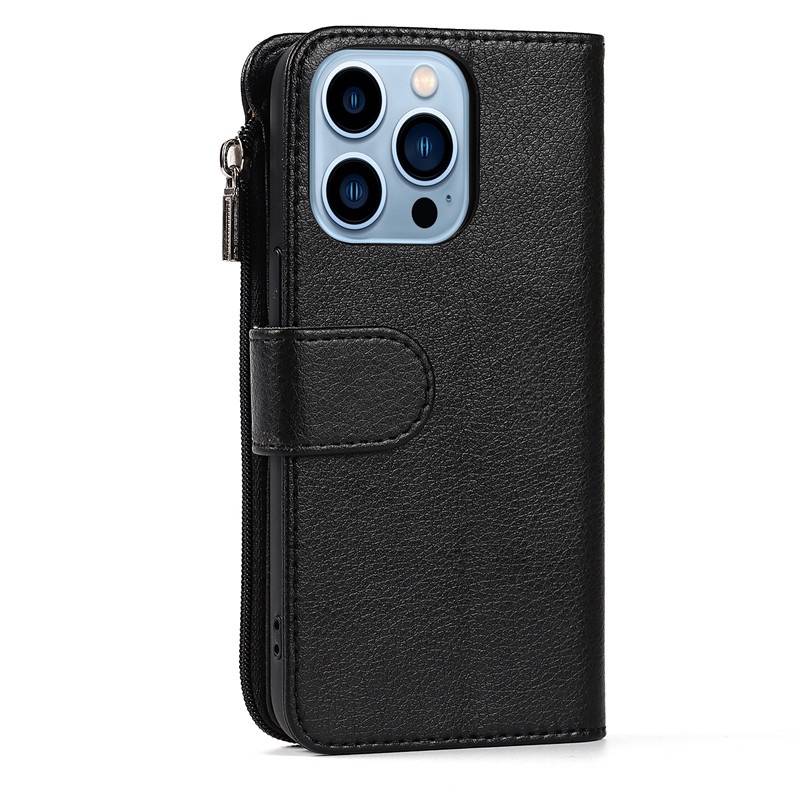 Ốp Điện Thoại Da Pu Màu Trơn Kèm Ngăn Đựng Thẻ Có Khóa Kéo Cho Iphone 13 Mini 12 11 Pro Max