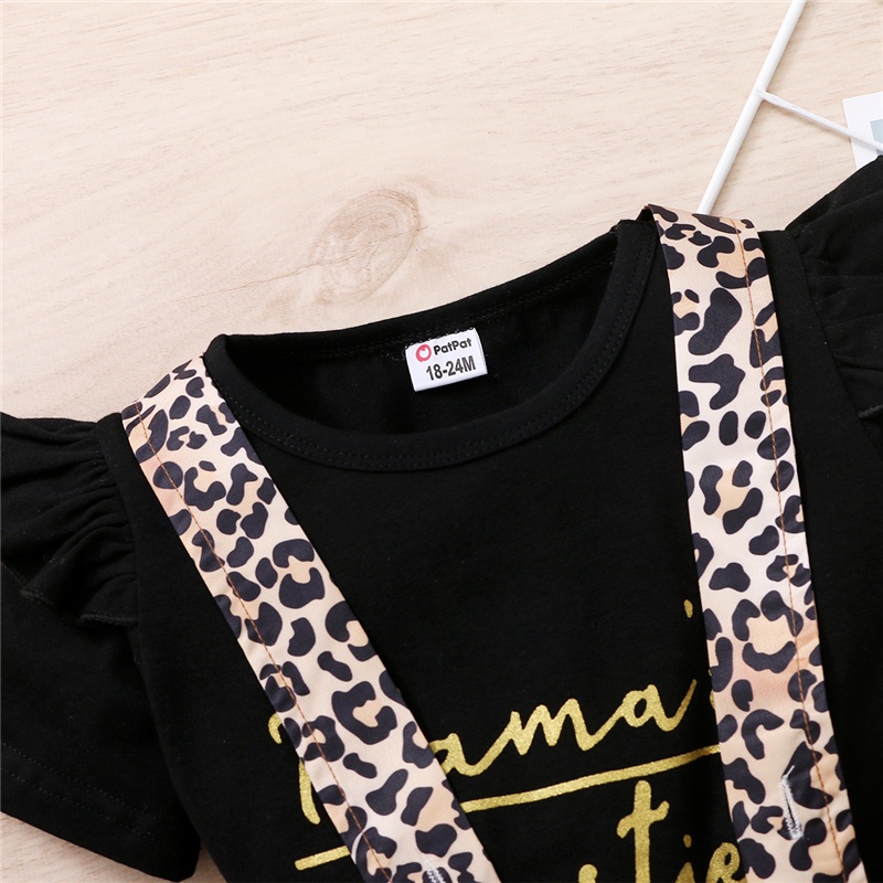 Set Quần Áo Mikrdoo Gồm Áo Thun Ngắn Tay In Chữ + Chân Váy Yếm Họa Tiết Da Báo Dễ Thương Cho Bé Gái