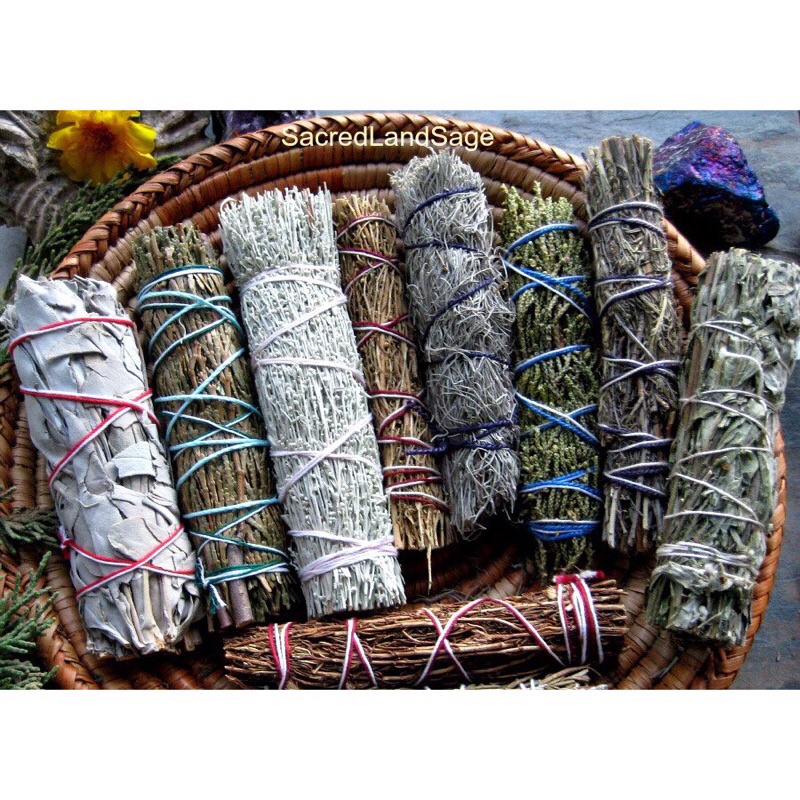 Bó Lá Xô Thơm Trắng, Xanh, Tuyết Tùng, Gỗ Trắc Xanh Nam California - White / Blue / Cedar Sage/Palo Santo