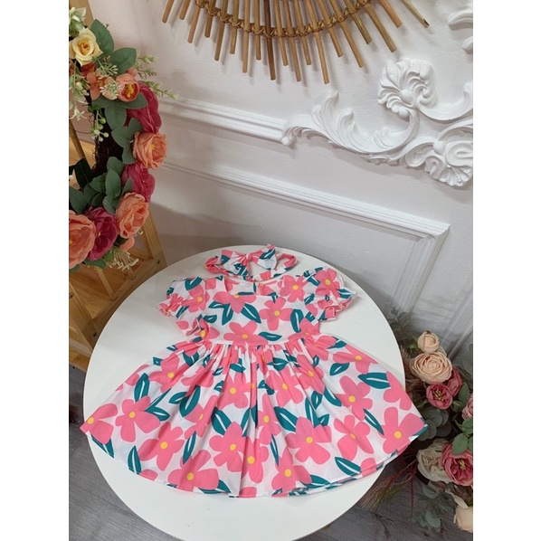 Váy hoa bé gái xinh xắn 🌷tặng kèm nơ đầu