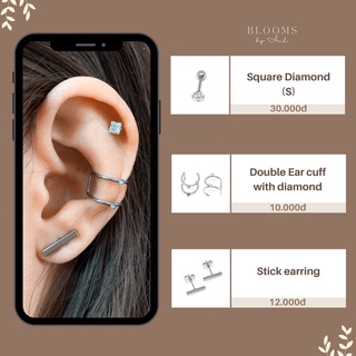 Khuyên xỏ kẹp vành đá kim cương thép y tế không gỉ