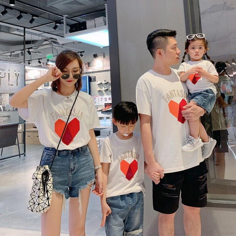 Áo thun ngắn tay in họa tiết trái tim sành điệu dành cho gia đình