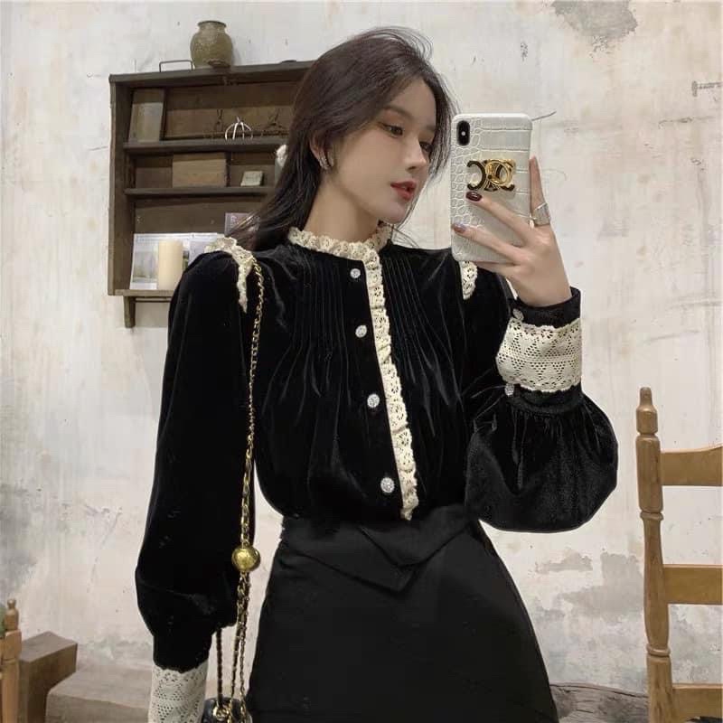 Áo Nhung Kiểu Bánh Bèo Tiểu Thư