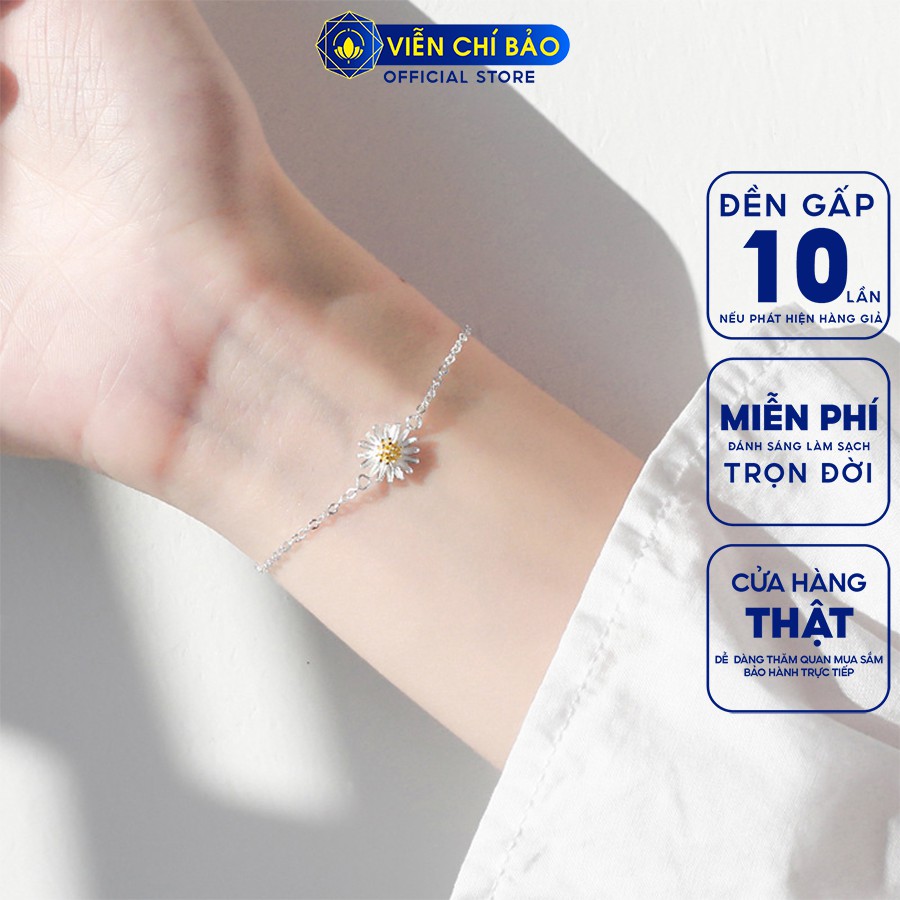 Lắc tay bạc nữ Hoa cúc họa mi chất liệu bạc 925 phong cách thời trang Ulzzang Unisex thương hiệu Viễn Chí Bảo L400347