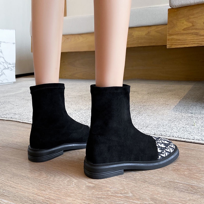 Giày Bốt Vải Co Giãn Tốt Thiết Kế Sành Điệu Cho Nữ