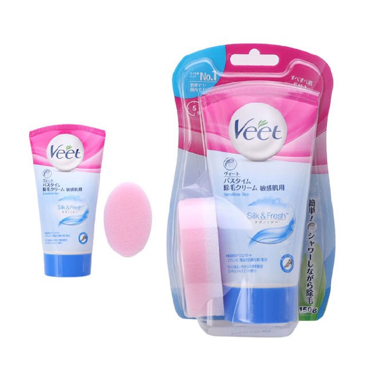 Kem tẩy lông Veet 150g tặng kèm bông hàng Nhật nội địa tẩy lông toàn thân