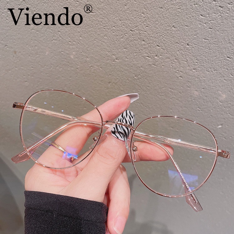 gọng Kính cận thị kim loại VIENDO tròng tròn đổi màu chống ánh sáng xanh tia uv cao cấp thời trang cho nam nữ