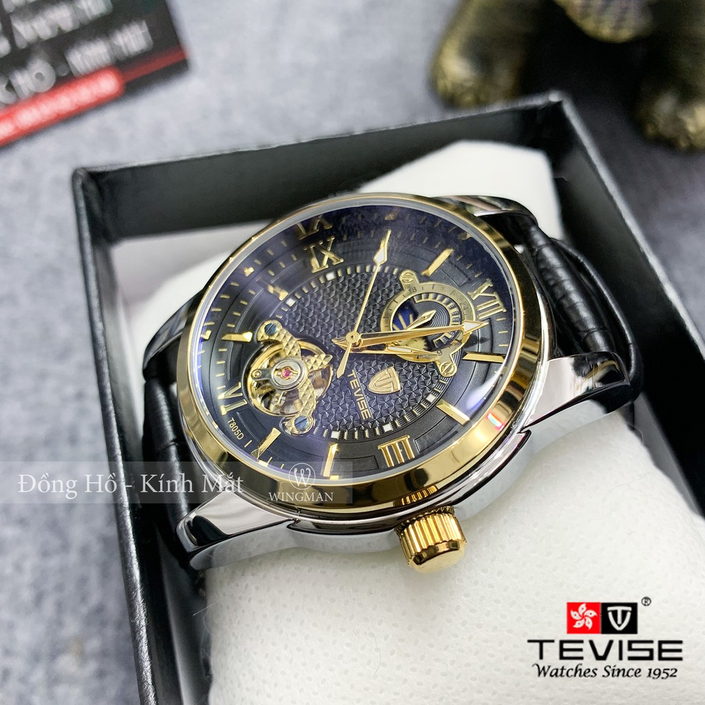 Đồng hồ cơ nam dây da cao cấp Tevise T805D full box, mặt kính sapphire chống xước, chống nước, bảo hành 03 năm