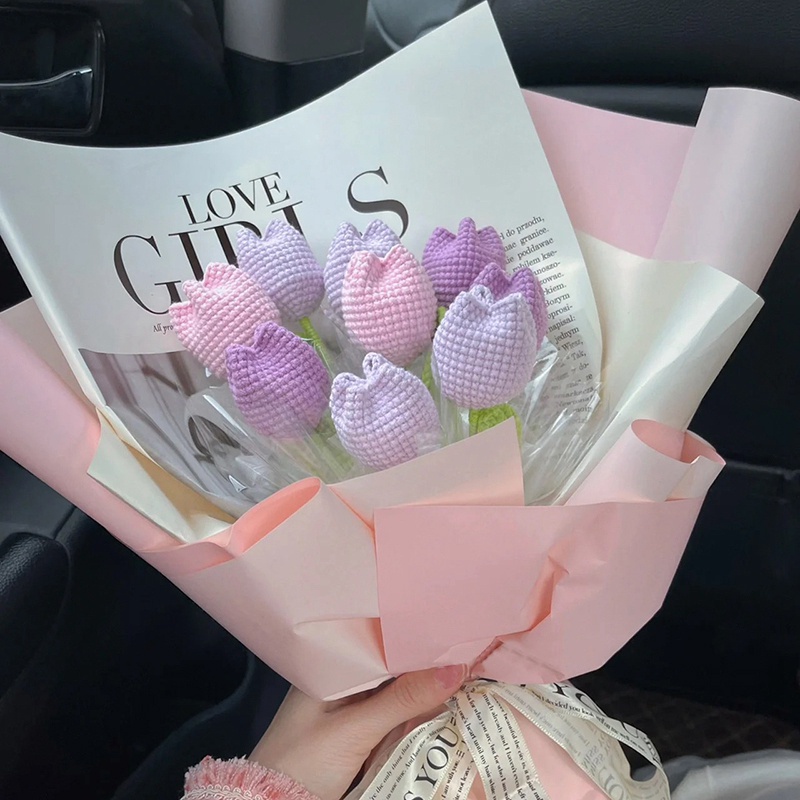 Hoa Tulip Đan Móc Thủ Công Hình Trái Tim Làm Quà Tặng Valentine
