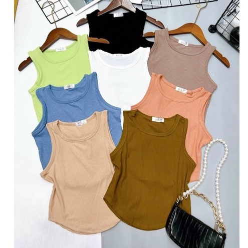 Áo ba lỗ croptop nữ tăm gân nữ vạt bầu cổ tròn dáng ôm kiểu dáng mới trẻ trung cá tính