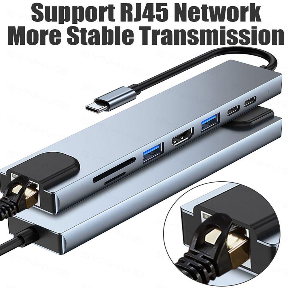 Bộ Chia Cổng USB C HUB 8 Trong 1 SD TF RJ45 4K HDMI