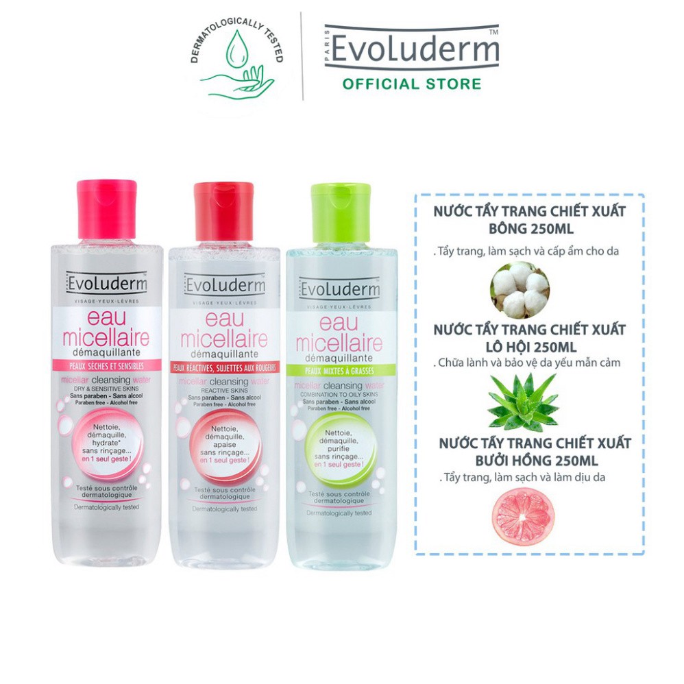 Nước tẩy trang Evoluderm Micellar Cleansing Water 250ml (Tùy chọn) Anna Cosmetics