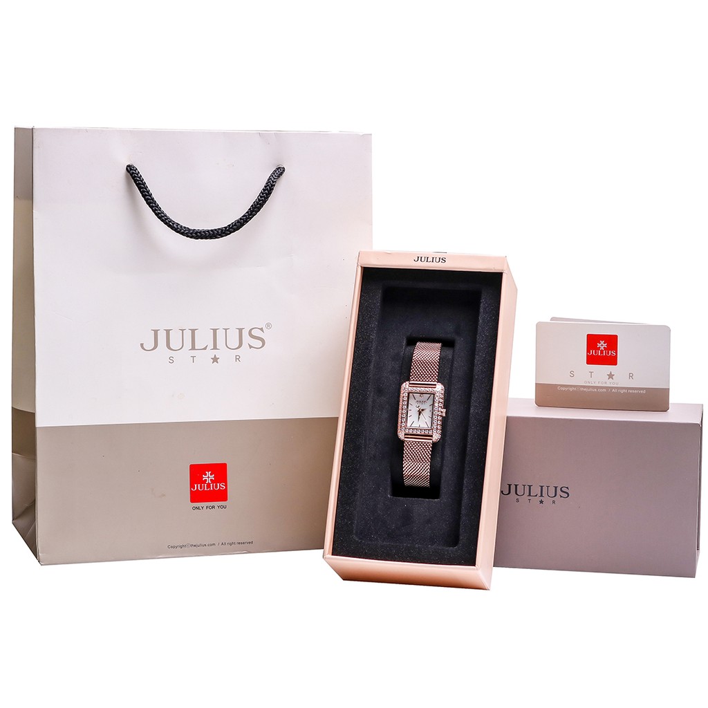 Đồng hồ nữ Julius Star Hàn Quốc JS-046 dây thép viền đính đá sang trọng