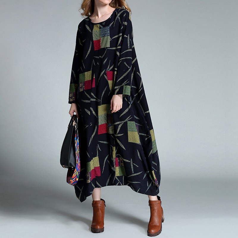 FREESHIP ĐƠN 99K_ Đầm maxi tay dài in họa tiết thời trang cho nữ | BigBuy360 - bigbuy360.vn