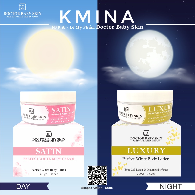 Kem Dưỡng Thể Trắng Toàn Thân Ngày Và Đêm - SATIN & LUXURY - Perfect White Body Lotion - Doctor Baby skin