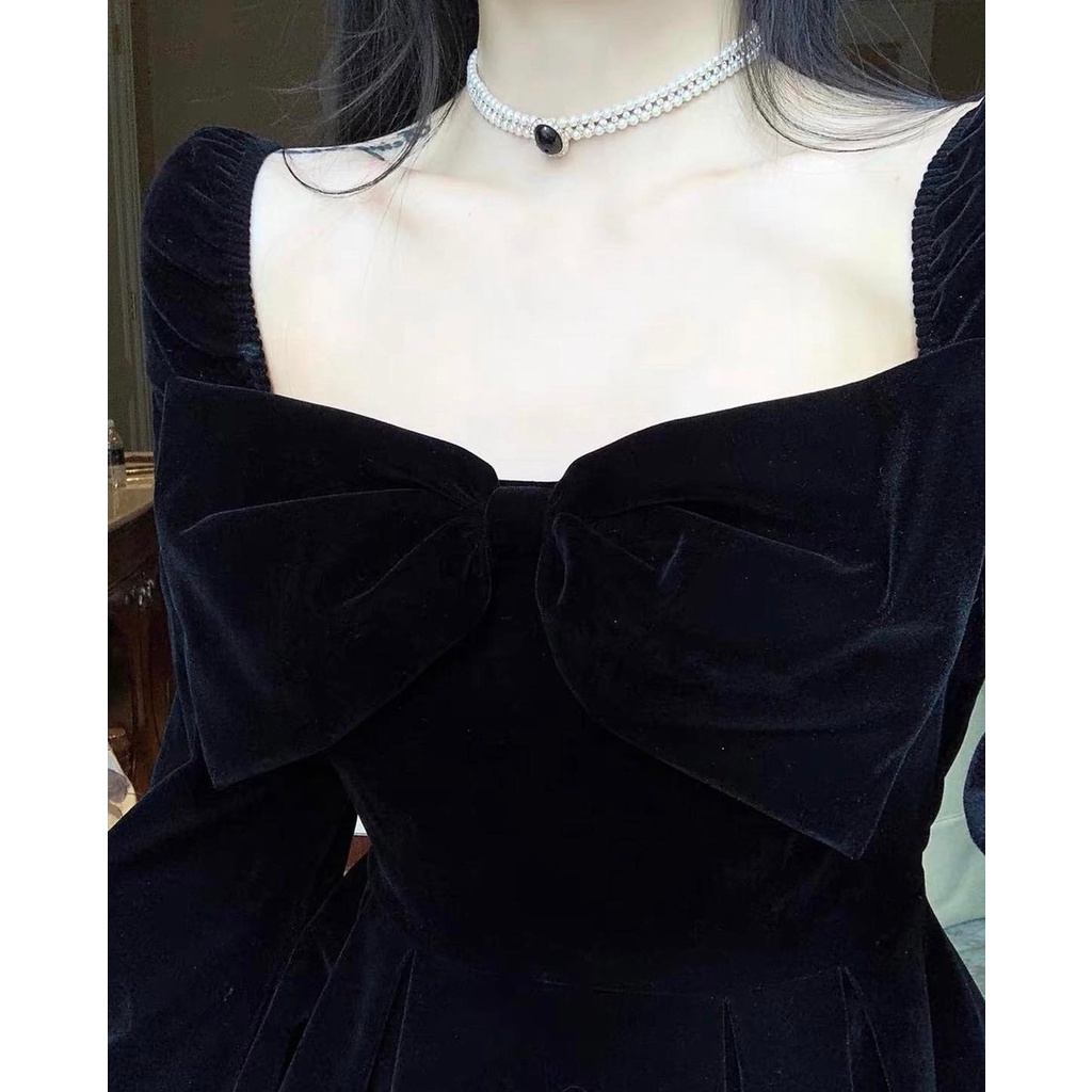 Đầm Nhung phối nơ trước ngực cho Bigsize