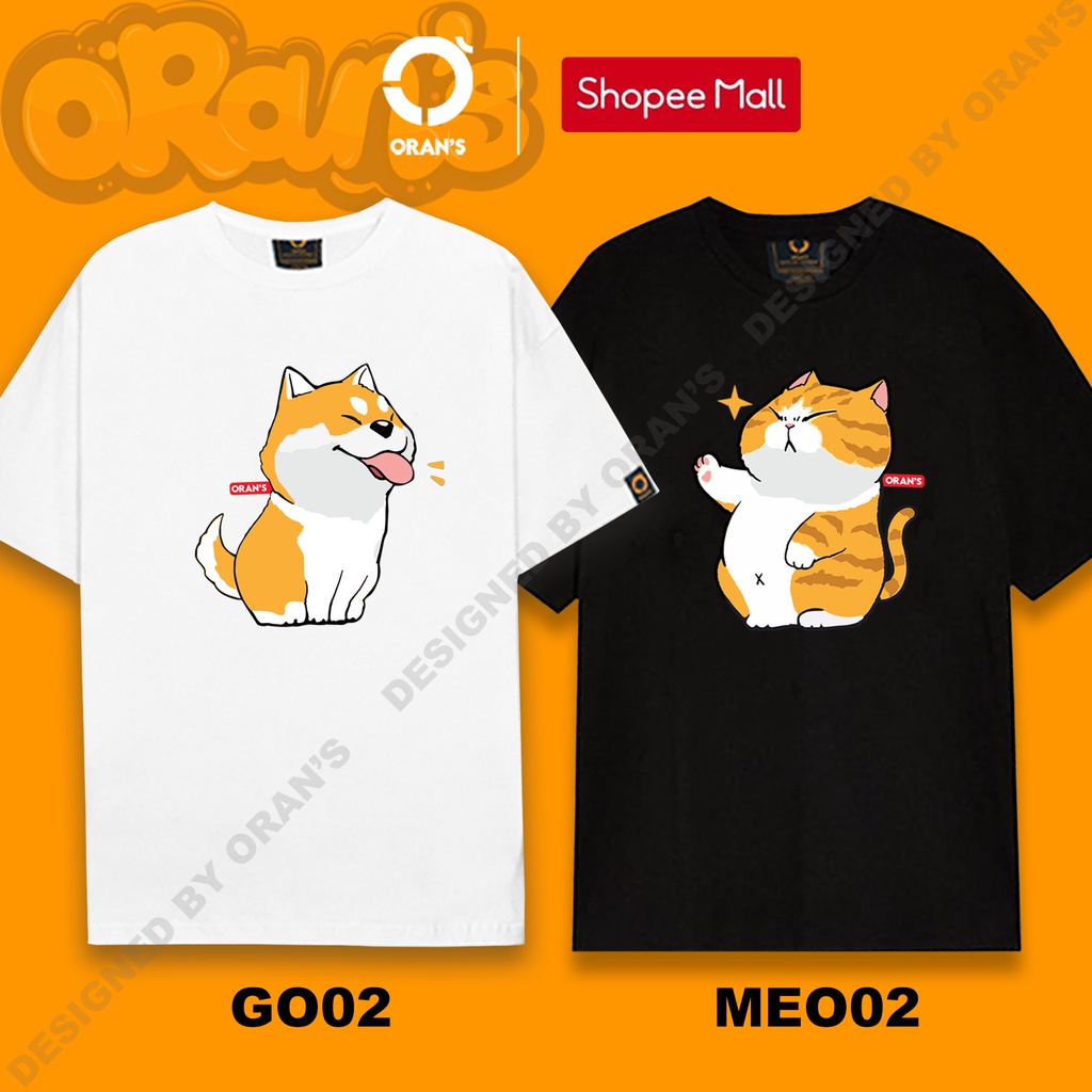 Áo thun đôi in hình chó mèo ORANS áo đôi nam nữ tay lỡ Oversize chất COTTON 1000%, FULLBOX - ORAN'S couple tee