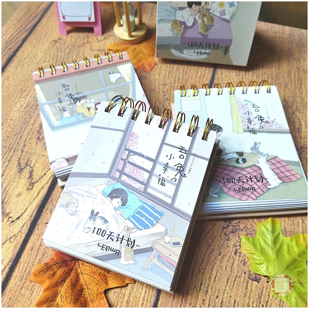 Sổ Kế Hoạch Lò Xo 100 Ngày - 100 Days Daily Planner Notebooks - Cô Gái Và Con Thỏ  - mẫu 3