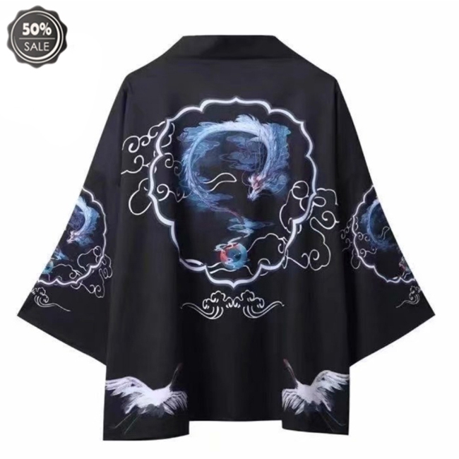 Áo Khoác Kimono Tay Lỡ In Họa Tiết Rồng Thời Trang