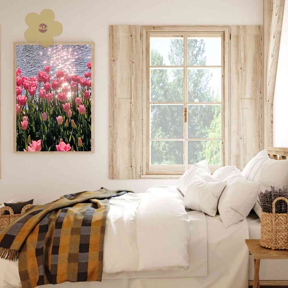 Tranh Đính Đá Kim Cương Toàn Bộ 5D DIY Hình Vẽ Hoa Tulip Hồ