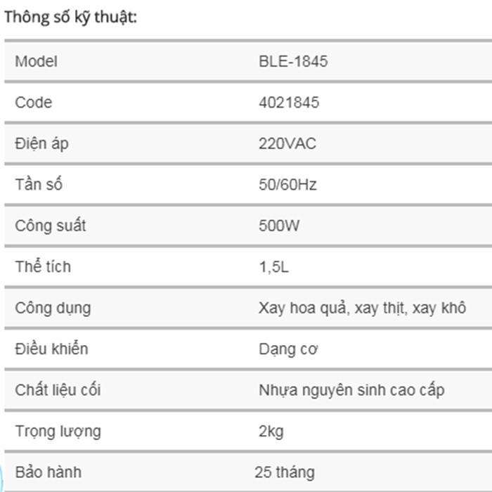 Máy xay sinh tố đa năng 500W, dung tích 1.5L Elmich-4021845