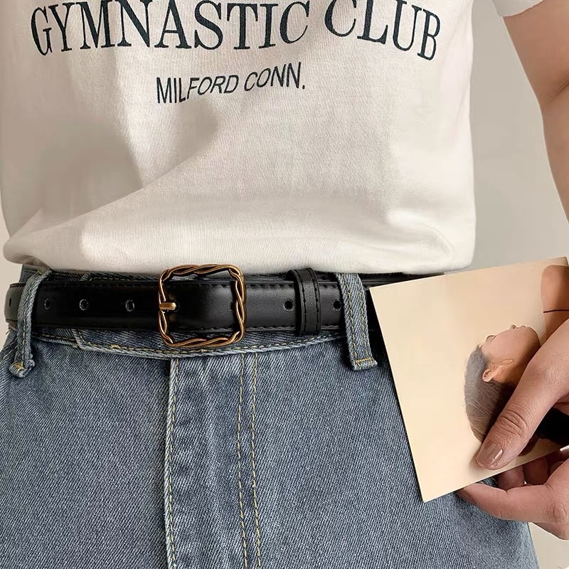 Thắt lưng nữ nam Unisex Meo shop Vuông xoắn TL023 bản nhỏ - Dây nịt lưng nam nữ phụ kiện da đẹp