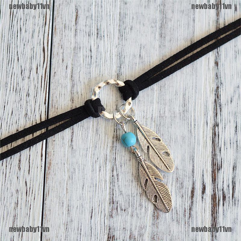 Vòng Cổ Choker Mặt Lông Vũ Phong Cách Bohemian Thời Trang