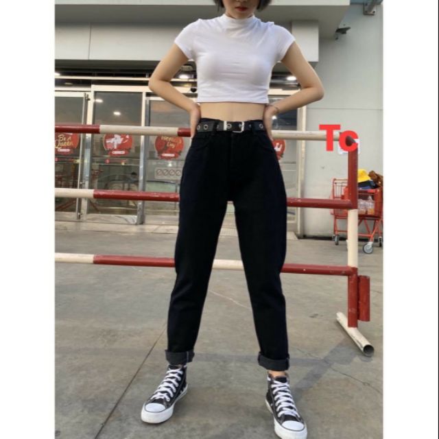 Quần baggy bò trơn đen