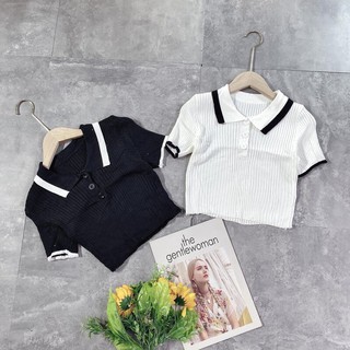 [Bão Giá]VP01 Áo len montoghi mỏng dáng croptop cổ bẻ hót hít