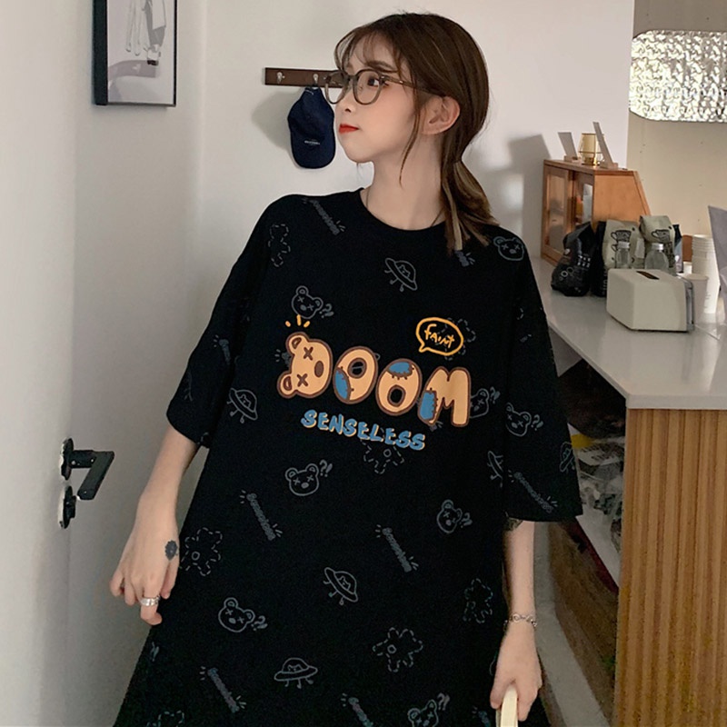 Áo Thun Ngắn Tay Dáng Rộng In Hình Gấu Kiểu Hàn Quốc Thời Trang Mùa Hè Cho Nữ