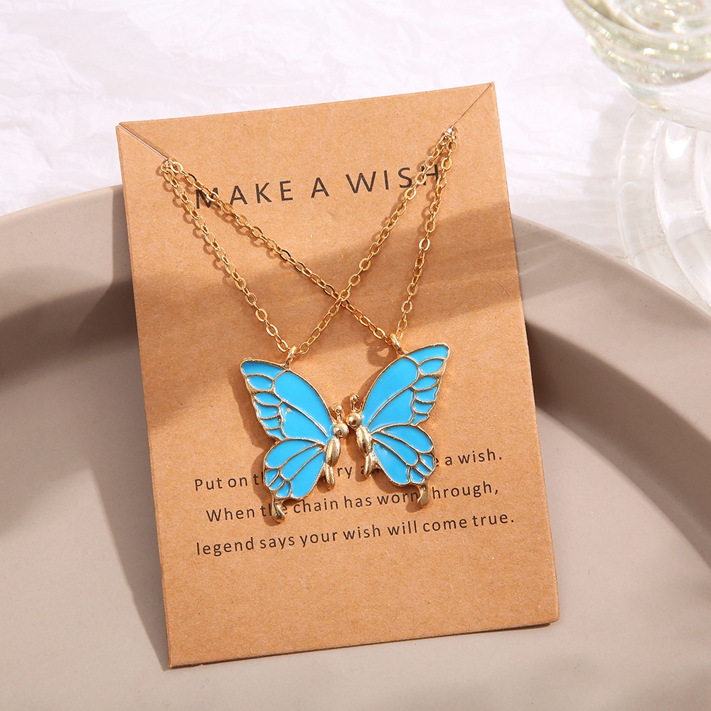 Set 2 Vòng cổ Tình Bạn Mặt Bướm Tráng Men Phong Cách Boho