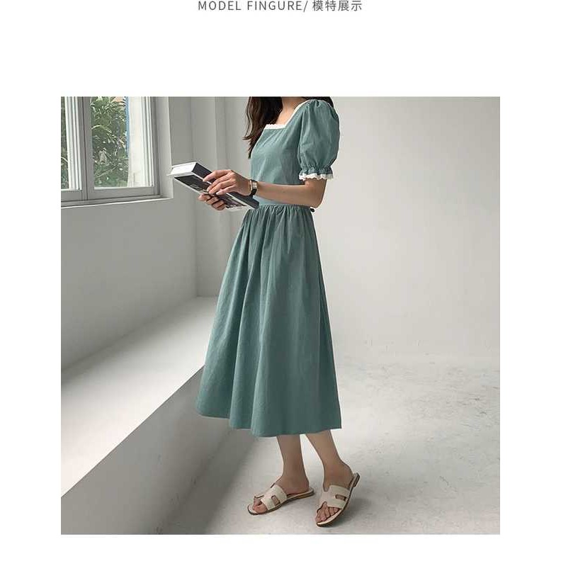 Đầm Maxi Xòe Tay Ngắn, Cố Vuông Viền Ren Màu Trơn SP028589 - SP028595 | BigBuy360 - bigbuy360.vn