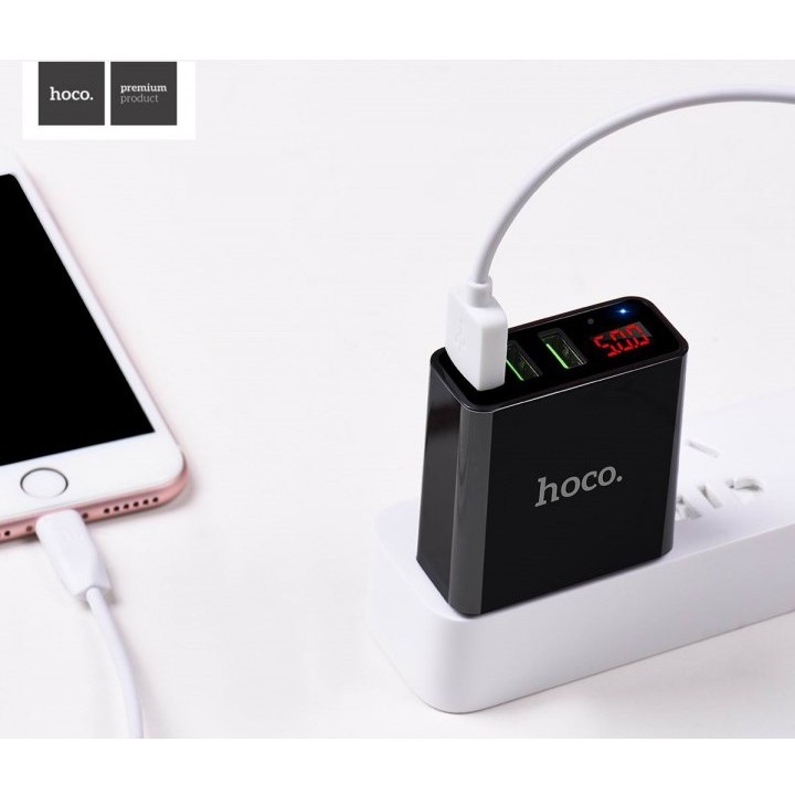 ⚡NowShip⚡ Cốc Sạc 3 cổng USB Hoco C15 / HK1 có màn LED hiển thị đo dòng Chính Hãng Ổn định dòng cho Iphone iPad Android