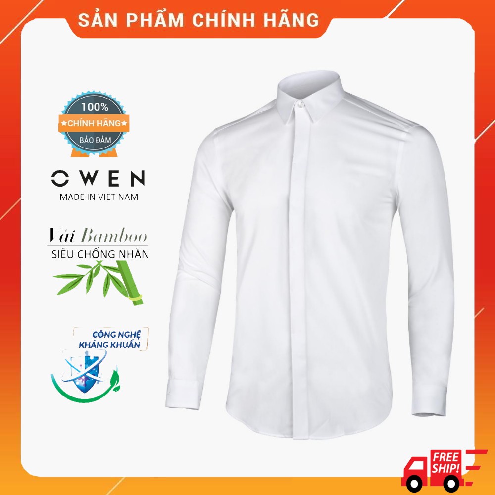 OWEN - Áo sơ mi trắng dài tay chất sợi tre regular fit  90527