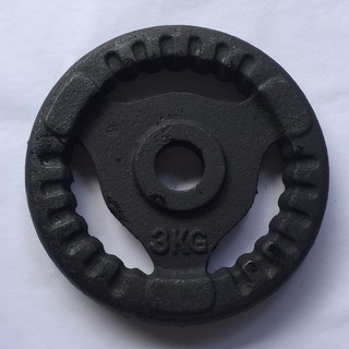 1 miếng tạ gang 3kg, tạ bánh lắp vào đòn tạ, vào máy để tập tay, vai ngực. nặng 3kg