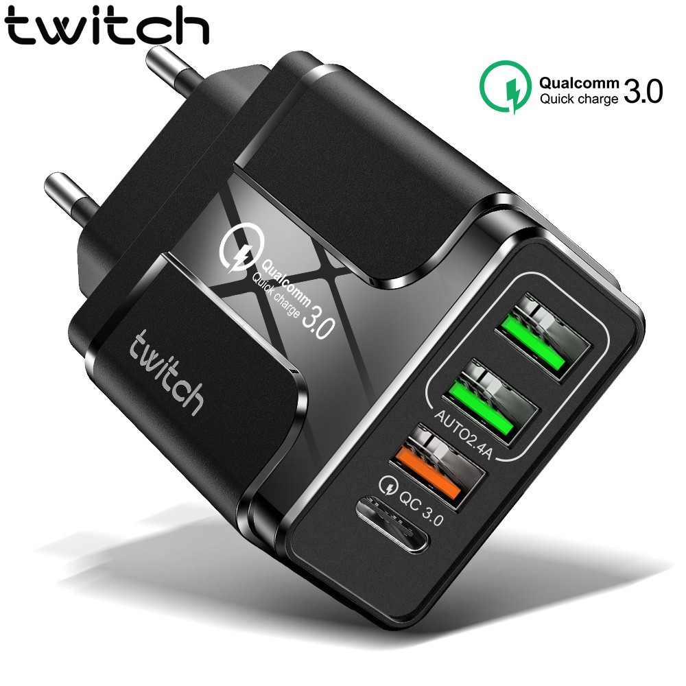 Củ sạc nhanh Twitch 3 cổng USB hỗ trợ sạc nhanh QC 3.0 4.0 cho iPhone Samsung Xiaomi Huawei