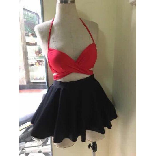 Bikini, 2 mảnh áo gọng chéo eo nâng ngực mix váy