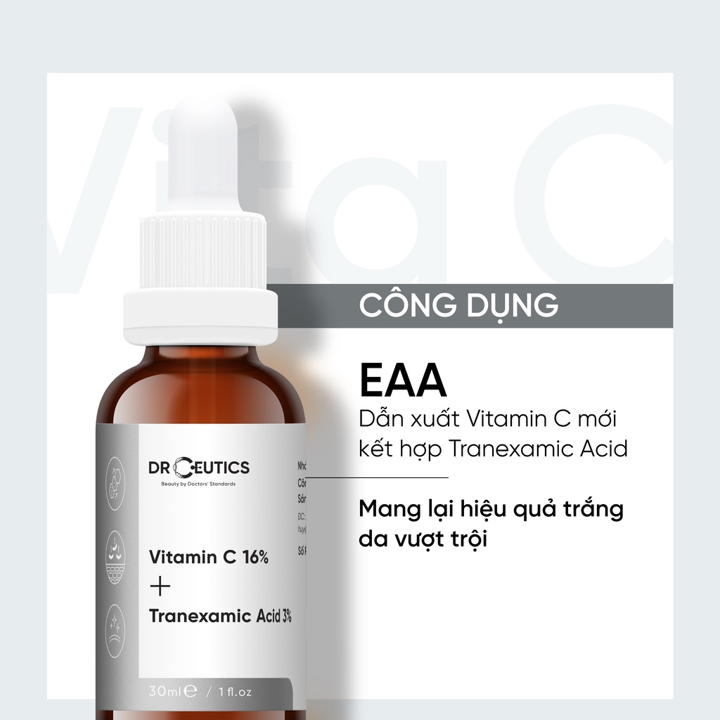 Serum DrCeutics Vitamin C 16% + Tranexamic Acid 3% Ngăn Ngừa Lão Hóa Và Làm Sáng Da 30ml