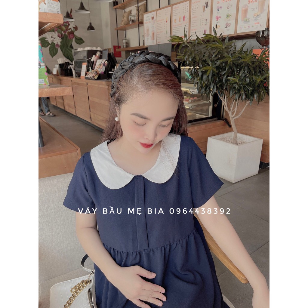 Váy Bầu Thiết Kế Bigsize Gume Đầm Bầu Công Sở Tiểu Thư Dáng Babydoll Cổ Sen Vải Sạn Lụa Mặc Đi Làm Đi Chơi Mặc MB245