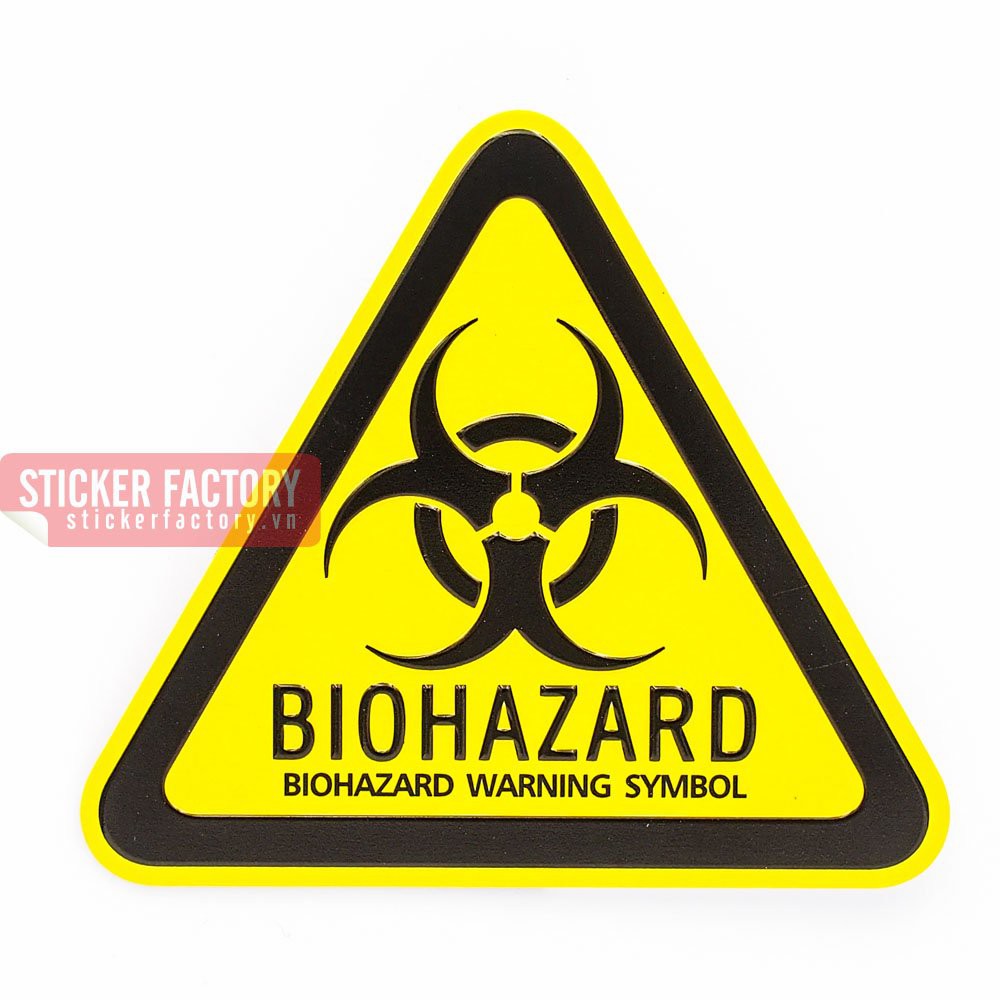 Biohazard Zombie tam giác vàng - Sticker hình dán metal kim loại- STICKER FACTORY