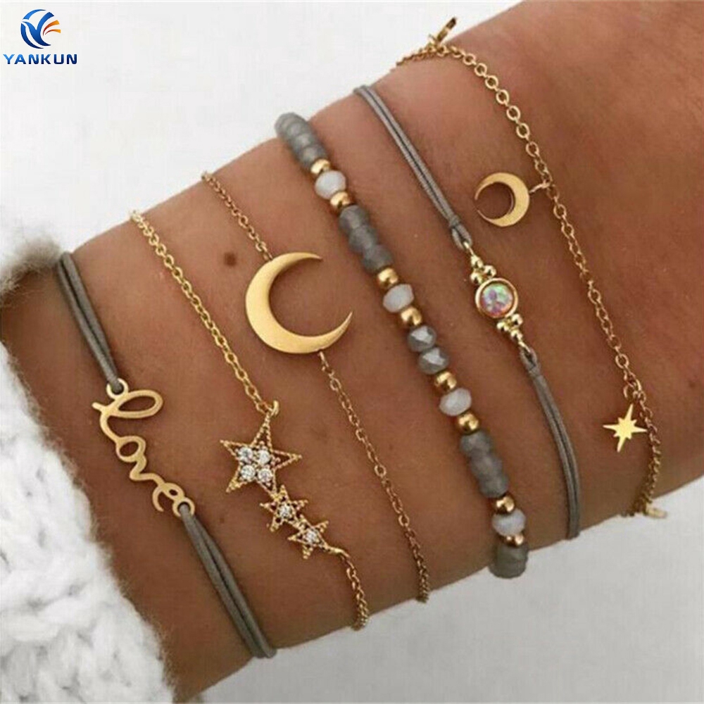 Bộ 6 vòng đeo tay đính đá phong cách bohemian cho nữ
