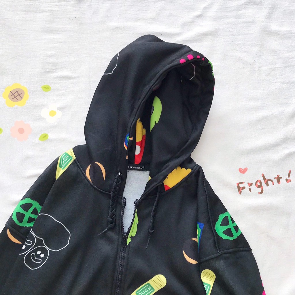 Áo khoác hoodie zip nỉ in hình cartoon hoạt hình unisex