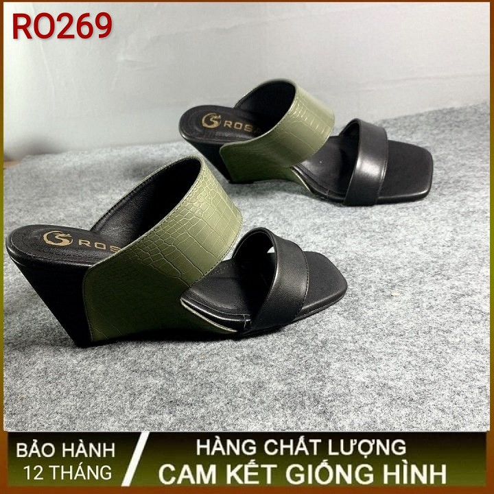 Giày cao gót nữ đẹp đế xuồng 7p hàng hiệu rosata hai màu nâu xanh ro269